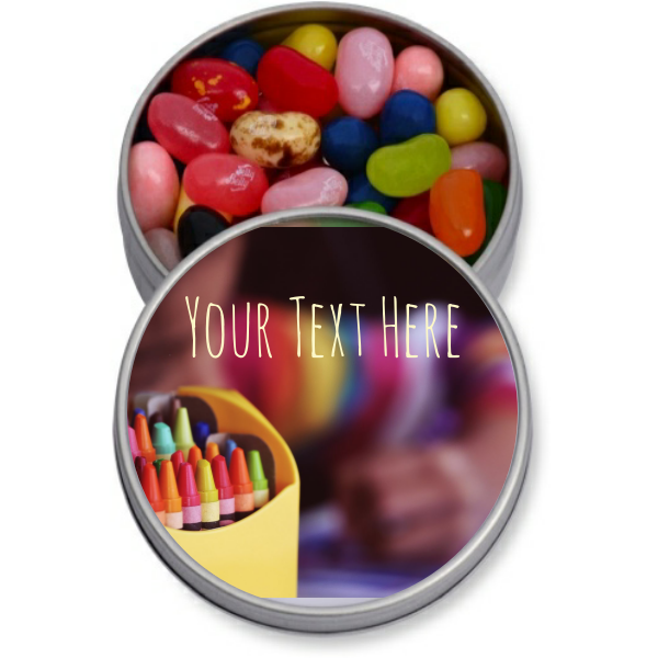 School Crayons Personalized Round Candy Tin